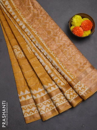 Mustard Yellow Semi Chanderi Saree - Batik Prints