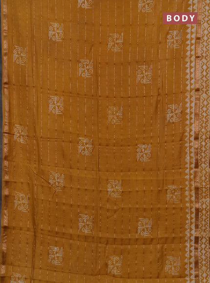 Mustard Yellow Semi Chanderi Saree - Batik Prints