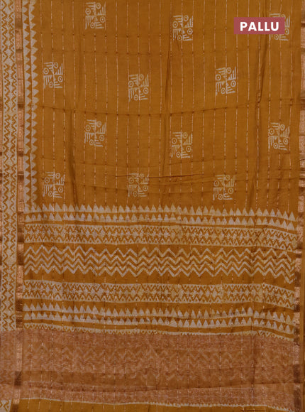 Mustard Yellow Semi Chanderi Saree - Batik Prints