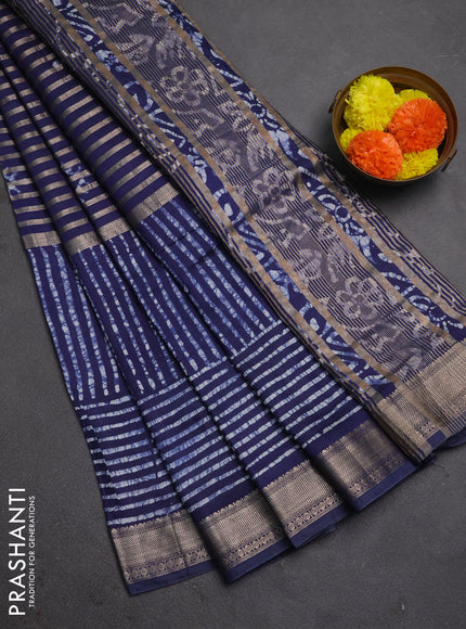 Blue Semi Chanderi Saree - Batik Prints