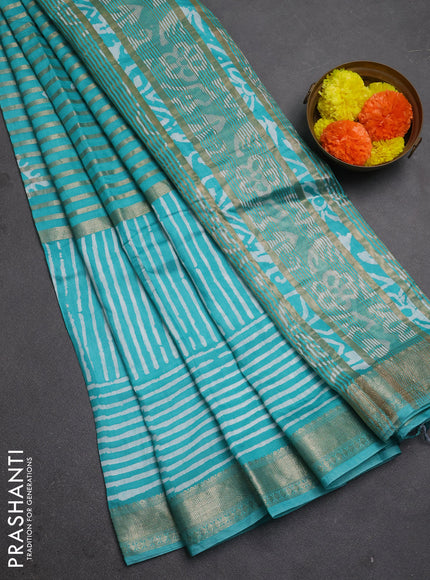 Teal Semi Chanderi Saree - Batik Prints