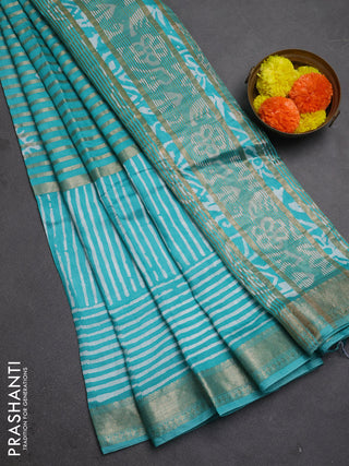 Teal Semi Chanderi Saree - Batik Prints