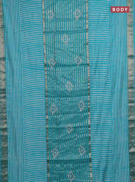 Teal Semi Chanderi Saree - Batik Prints