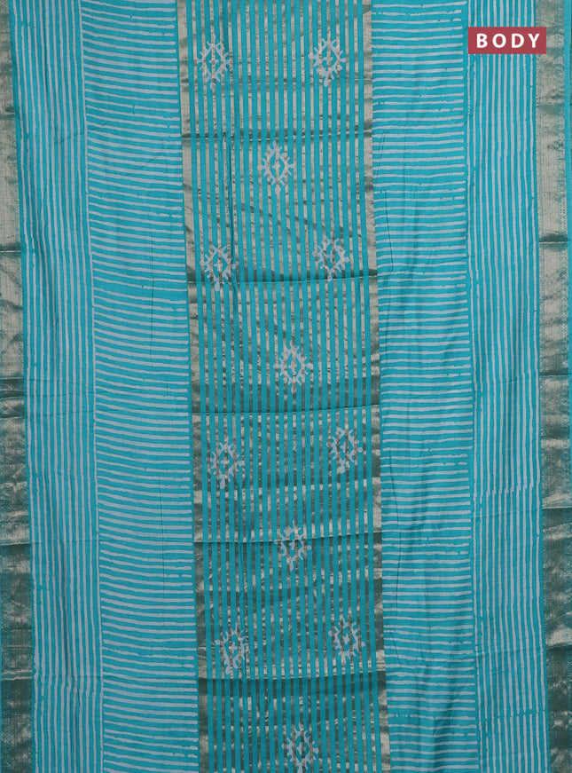 Teal Semi Chanderi Saree - Batik Prints