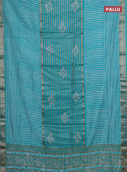 Teal Semi Chanderi Saree - Batik Prints