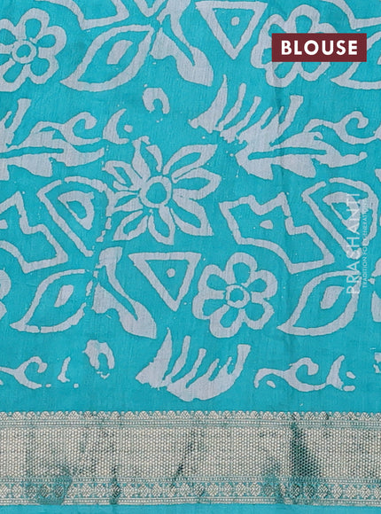 Teal Semi Chanderi Saree - Batik Prints