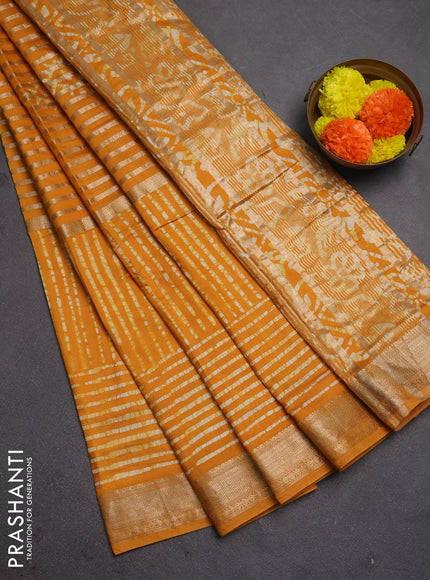 Mustard Yellow Semi Chanderi Saree - Batik Prints