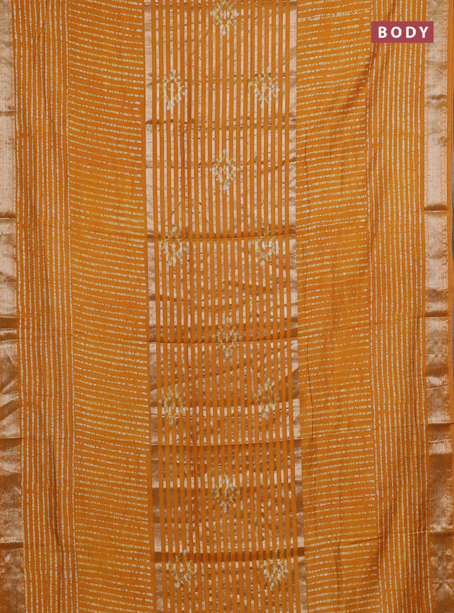 Mustard Yellow Semi Chanderi Saree - Batik Prints