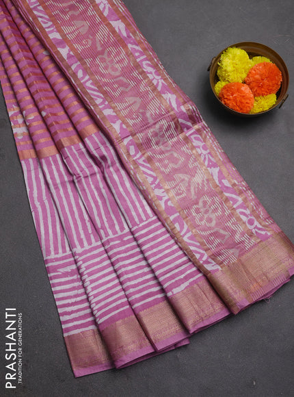 Mauve Pink Semi Chanderi Saree - Batik Prints