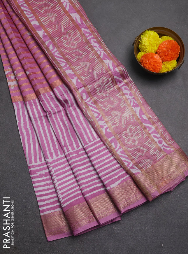 Mauve Pink Semi Chanderi Saree - Batik Prints