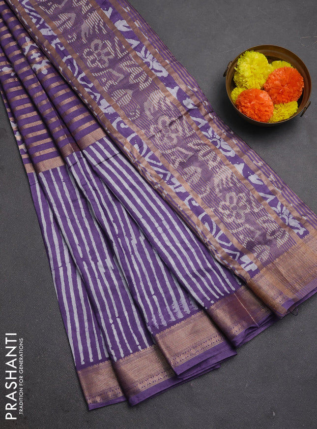 Violet Semi Chanderi Saree - Batik Prints