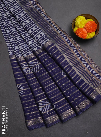 Blue Semi Chanderi Saree - Batik Prints