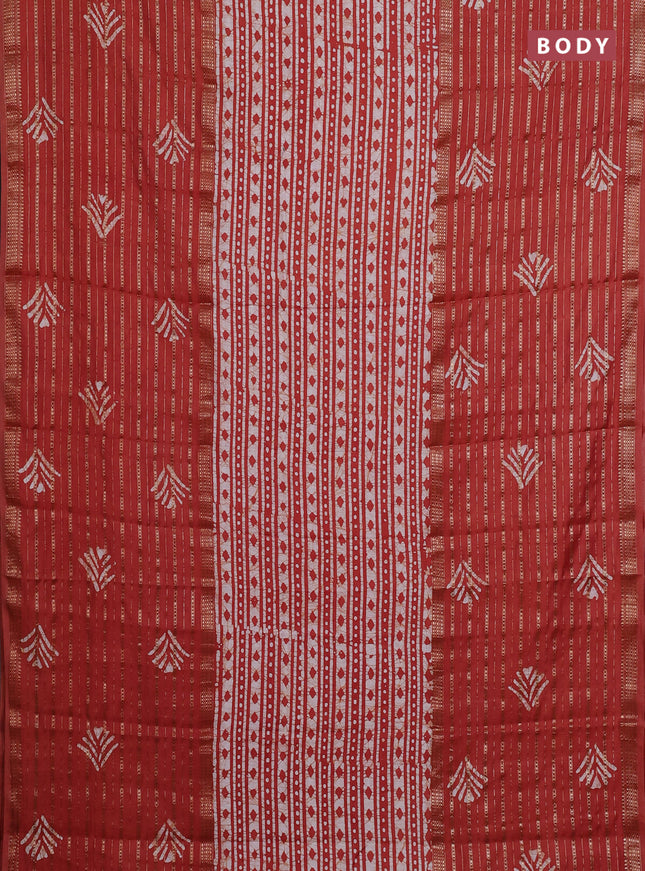 Rust Semi Chanderi Saree - Batik Prints