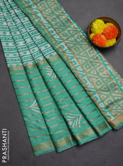 Teal Green Semi Chanderi Saree - Batik Prints