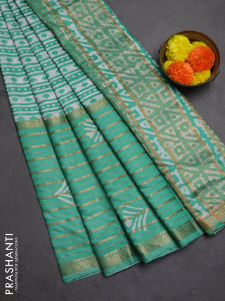 Teal Green Semi Chanderi Saree - Batik Prints