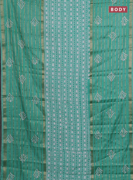 Teal Green Semi Chanderi Saree - Batik Prints