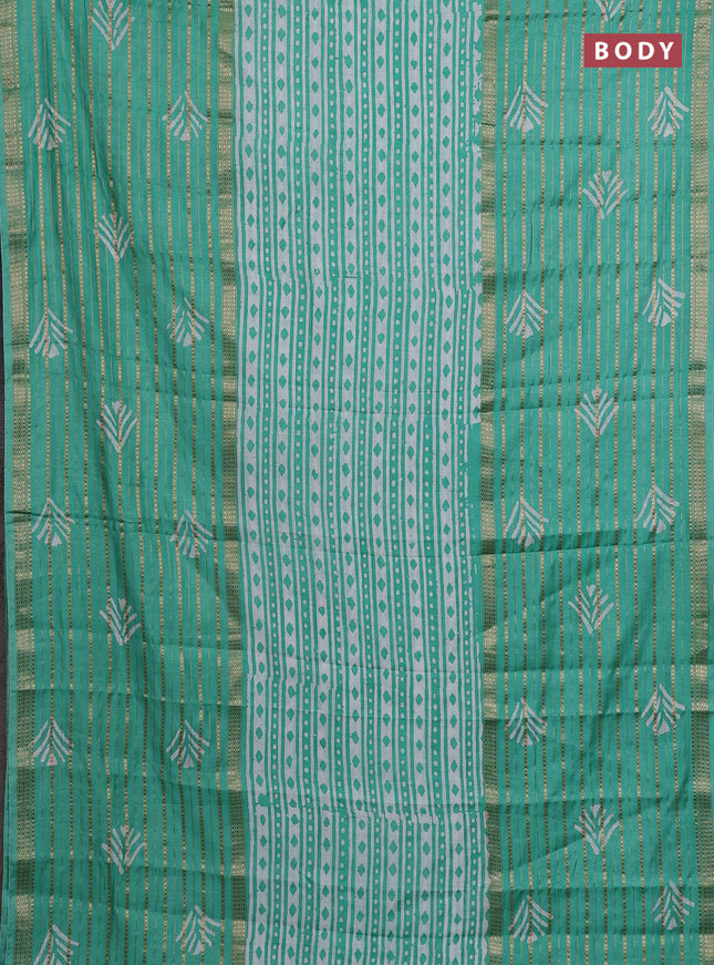 Teal Green Semi Chanderi Saree - Batik Prints
