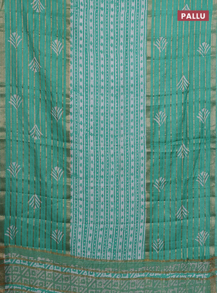 Teal Green Semi Chanderi Saree - Batik Prints