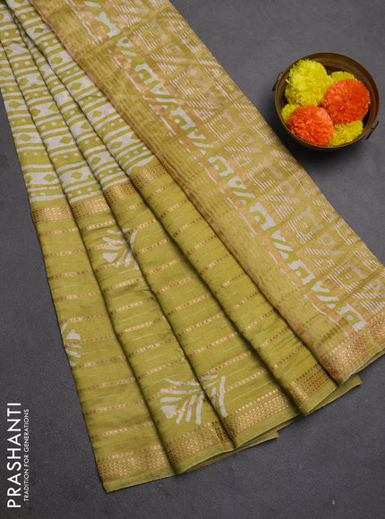 Pista Green Semi Chanderi Saree - Batik Prints
