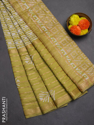 Pista Green Semi Chanderi Saree - Batik Prints