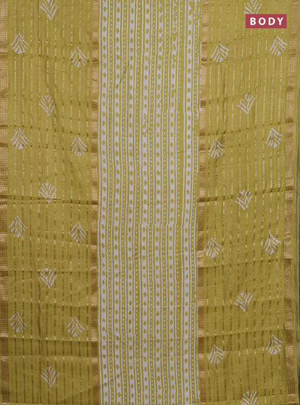 Pista Green Semi Chanderi Saree - Batik Prints