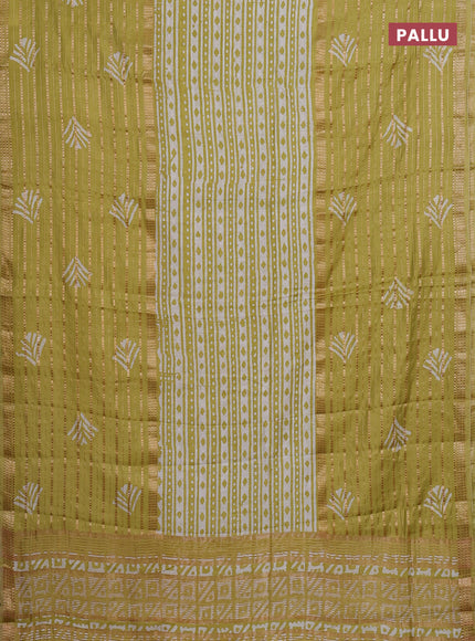 Pista Green Semi Chanderi Saree - Batik Prints