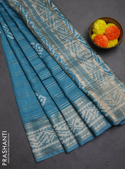 Teal Semi Chanderi Saree - Batik Prints