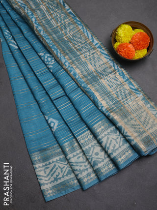 Teal Semi Chanderi Saree - Batik Prints