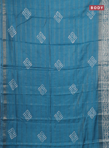 Teal Semi Chanderi Saree - Batik Prints