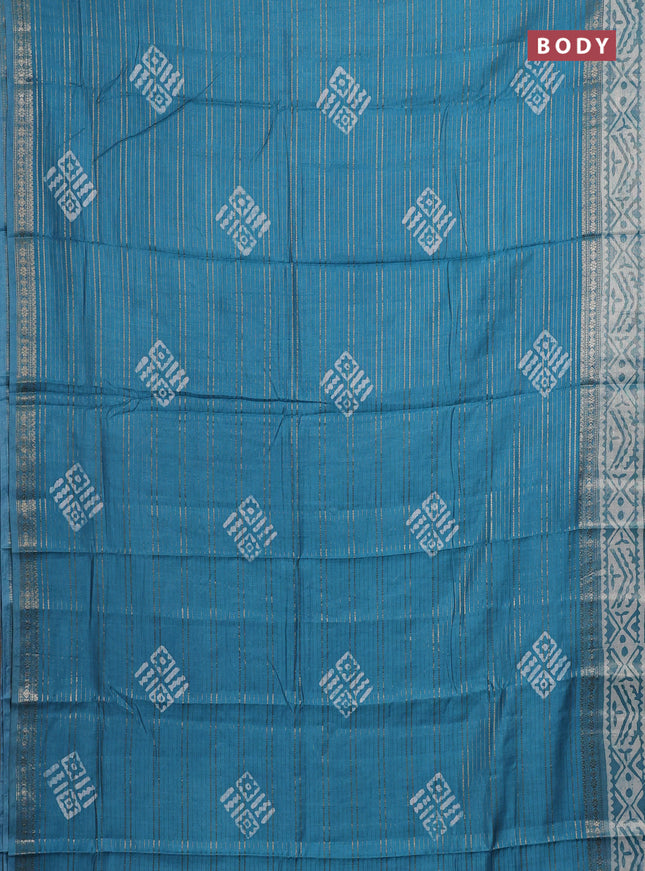 Teal Semi Chanderi Saree - Batik Prints