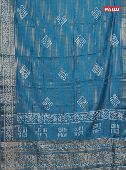 Teal Semi Chanderi Saree - Batik Prints