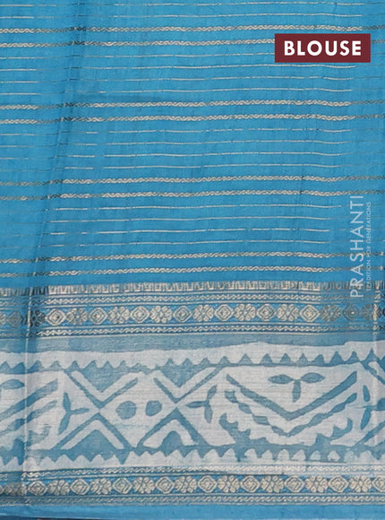 Teal Semi Chanderi Saree - Batik Prints