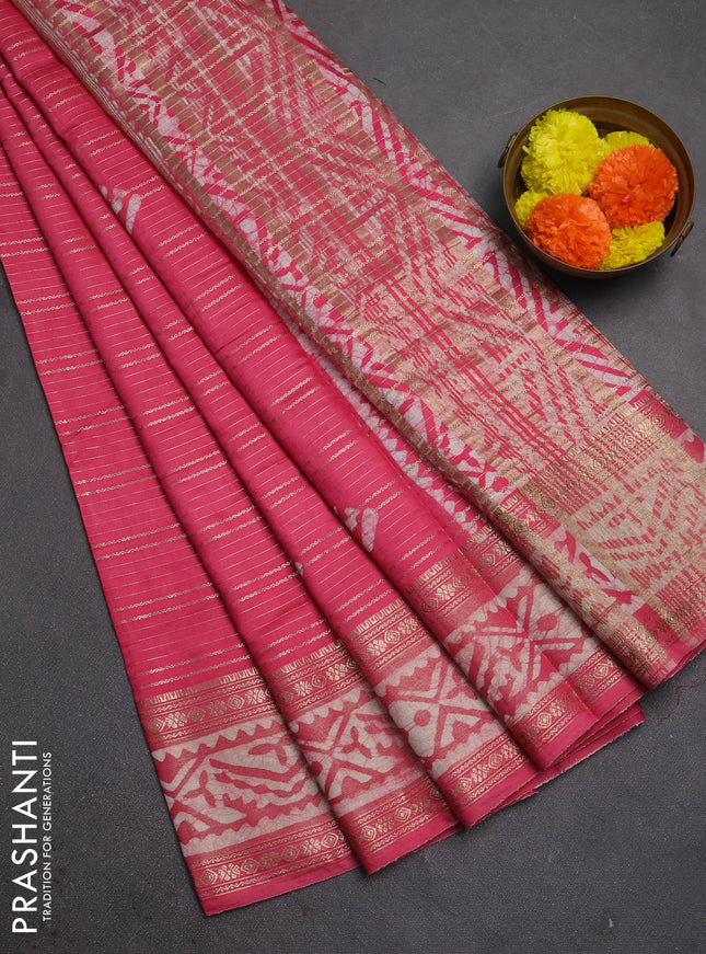 Pink Semi Chanderi Saree - Batik Prints