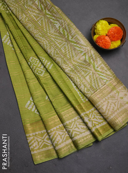 Light Green Semi Chanderi Saree - Batik Prints