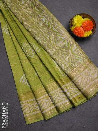 Light Green Semi Chanderi Saree - Batik Prints