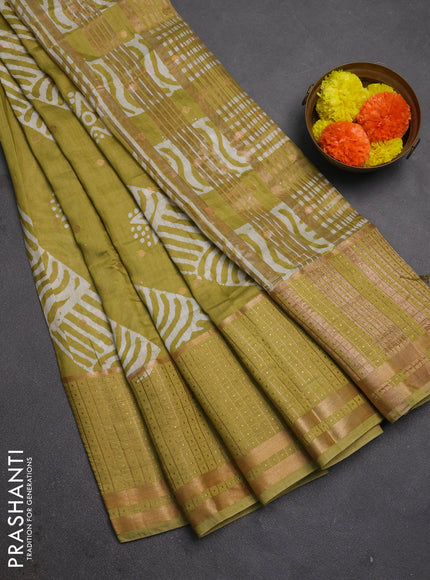 Pista Green Semi Chanderi Saree - Batik Prints