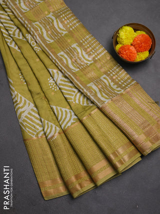 Pista Green Semi Chanderi Saree - Batik Prints