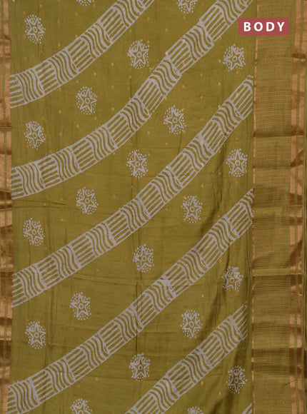 Pista Green Semi Chanderi Saree - Batik Prints