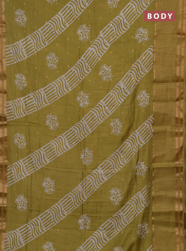 Pista Green Semi Chanderi Saree - Batik Prints
