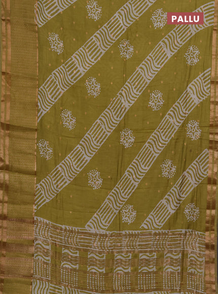Pista Green Semi Chanderi Saree - Batik Prints