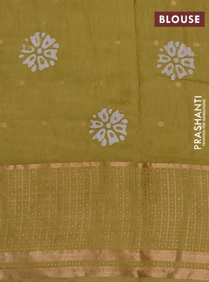 Pista Green Semi Chanderi Saree - Batik Prints