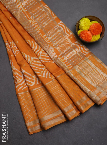 Mustard  Semi Chanderi Saree - Batik Prints