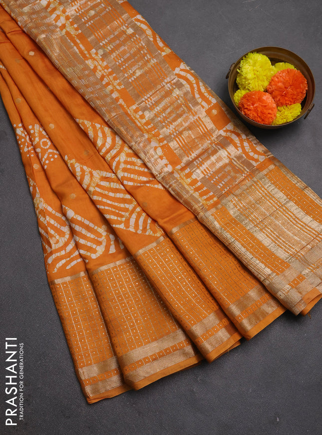 Mustard  Semi Chanderi Saree - Batik Prints
