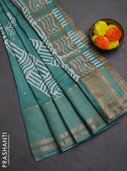 Teal Green Semi Chanderi Saree - Batik Prints