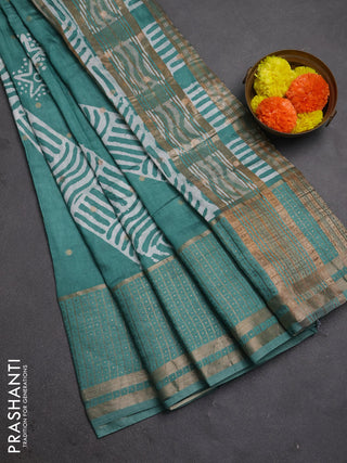 Teal Green Semi Chanderi Saree - Batik Prints