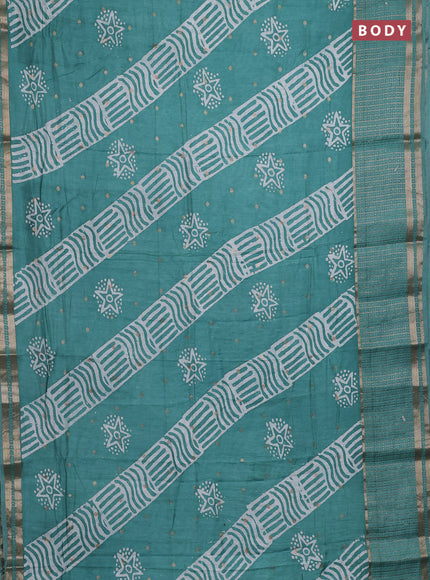 Teal Green Semi Chanderi Saree - Batik Prints