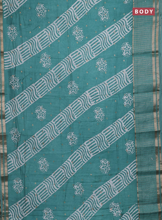 Teal Green Semi Chanderi Saree - Batik Prints
