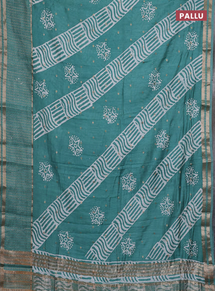Teal Green Semi Chanderi Saree - Batik Prints