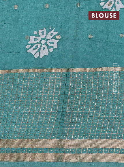 Teal Green Semi Chanderi Saree - Batik Prints