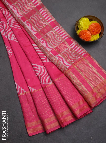 Pink Semi Chanderi Saree - Batik Prints